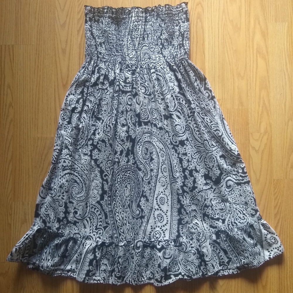 Smocked black and white mini dress